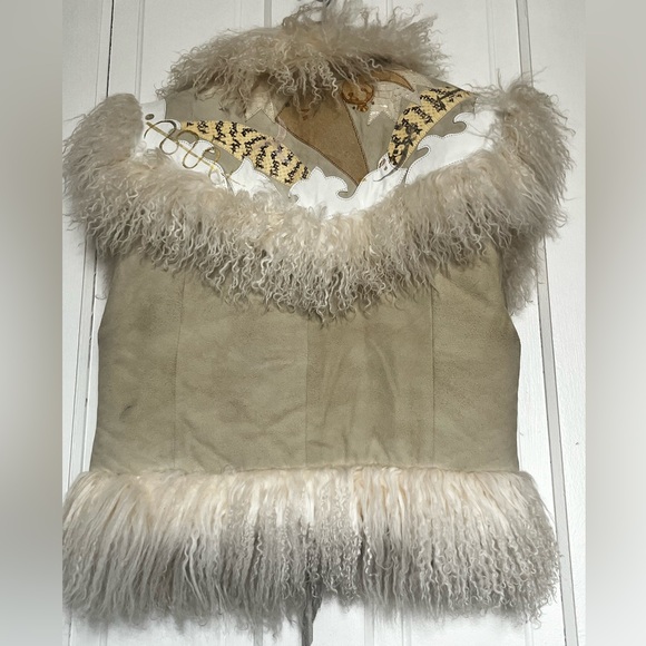 Vintage Char and Sher Designs Suede, Mixed Leather, and Mongolian Lamb Fur Vest - Picture 7 of 8